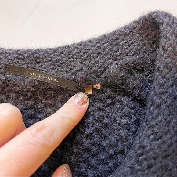 Elie Tahari Beatrice Charcoal Alpaca Wool Long Cardigan Size S - Picture 6 of 8